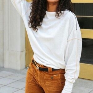 Free People White Long Sleeve Lightweight Top